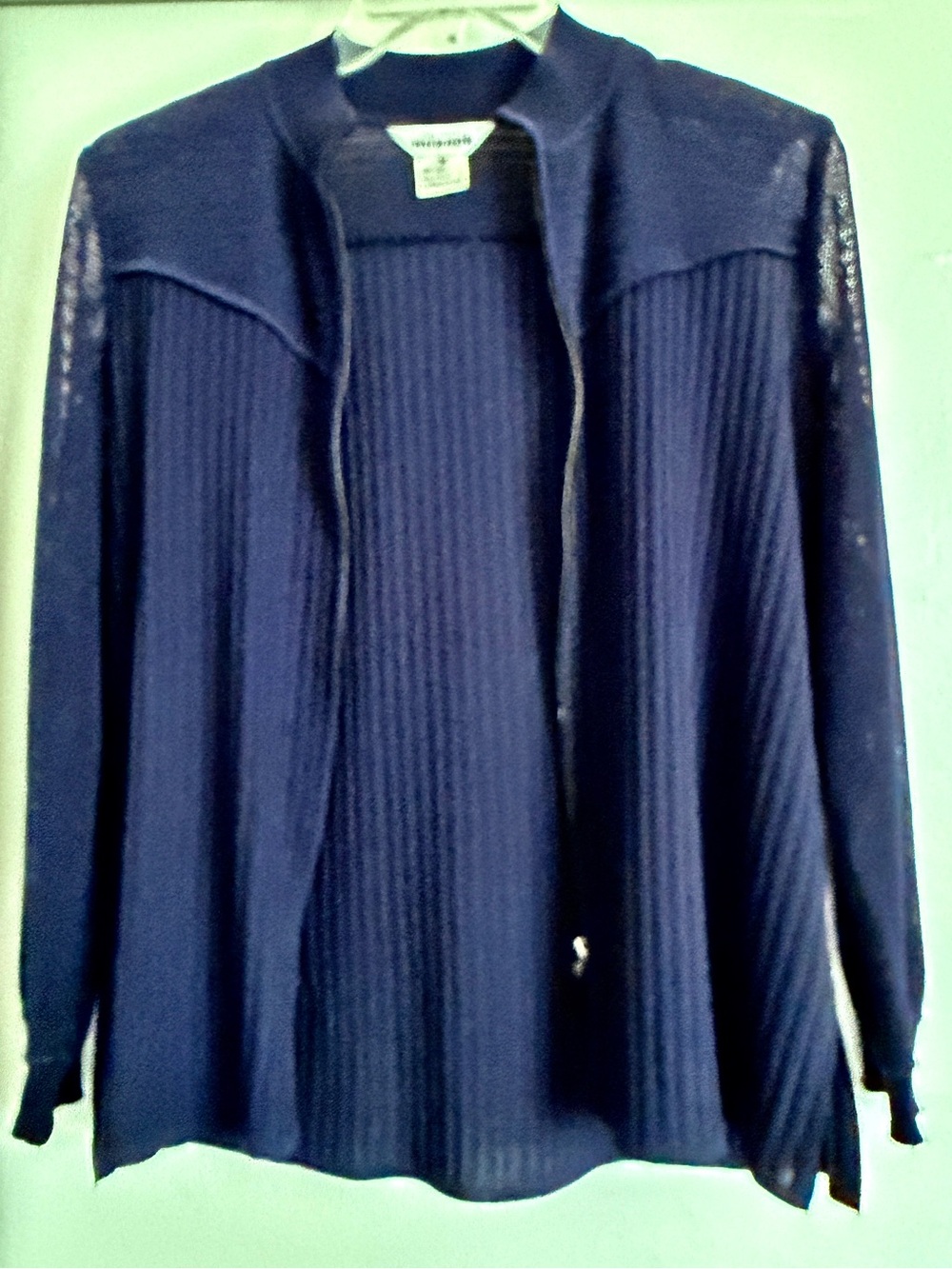 Exclusively Misook Dark Blue Ribbed Knit Long-Sleeve Full Zipper Cardigan Jacket